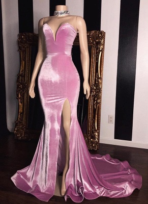 Sexy Slit Pink Prom Dresses | Sweetheart Neck Mermaid Evening Gowns_1