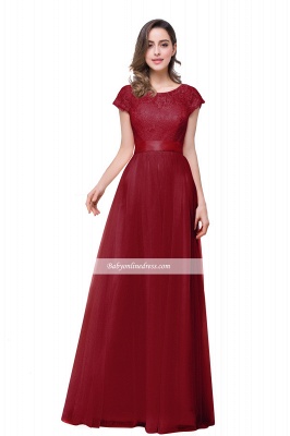 Short-Sleeves Elegant Open-Back Lace Bowknot A-Line Evening Dress_7
