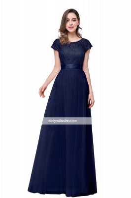 Short-Sleeves Elegant Open-Back Lace Bowknot A-Line Evening Dress_6