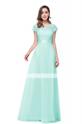 Short-Sleeves Elegant Open-Back Lace Bowknot A-Line Evening Dress_9