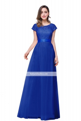 Short-Sleeves Elegant Open-Back Lace Bowknot A-Line Evening Dress_8