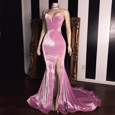 Sexy Slit Pink Prom Dresses | Sweetheart Neck Mermaid Evening Gowns_2
