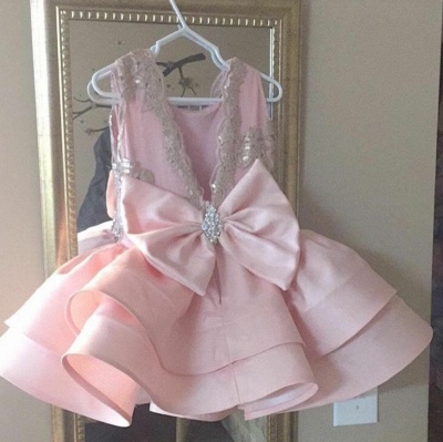 Pink Short Ruffles Skirt with Bowknot Flower Girl's Dresses_3