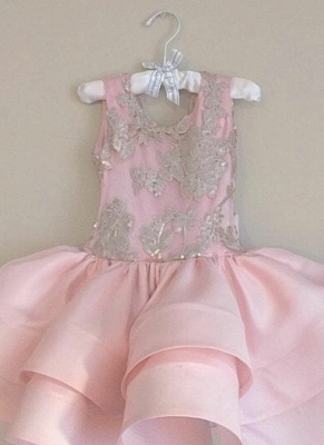 Pink Short Ruffles Skirt with Bowknot Flower Girl's Dresses_4