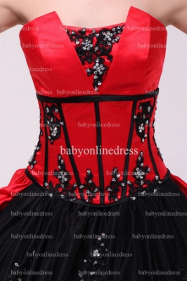 Discounted Sexy Quinceanera Dresses Black and Red 2021 Strapless Appliques Beaded Floor-length Gowns For Sale BO0851_2