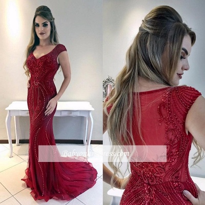 Cap-Sleeves Red Mermaid Gorgeous Prom Dress_1