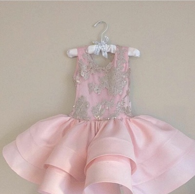 Pink Short Ruffles Skirt with Bowknot Flower Girl's Dresses_1