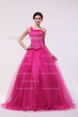 Affordable Beauty Dresses For Quinceanera 2021 One Shoulder Lace-up Beaded Floor-length Tulle Gowns BO0852_1
