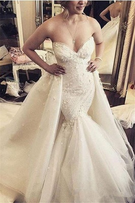 Sleeveless Open Back Strapless Mermaid Wedding Dresses with Detachable Train_2