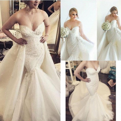 Sleeveless Open Back Strapless Mermaid Wedding Dresses with Detachable Train_5
