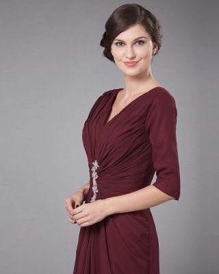 Chiffon Pleated Ruffle V Neck Floor Length Mothers of Bride & Guests Dress_6