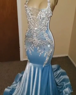 Elegant Sky Blue Mermaid Prom Dresses | Halter Neck Bead Evening Gowns BC1408_4