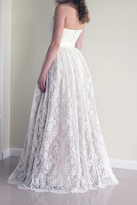 Simple Sweetheart strapless A-line Sleeveless Lace Sash Wedding Dress_3