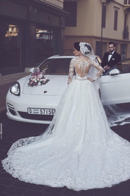 Gorgeous Tulle Appliques Wedding Dress Long-Sleeves Bridal Ball Gowns_3
