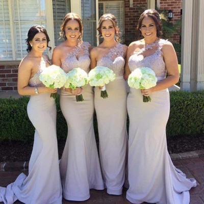 Elegant Mermaid Bridesmaid Dresses | One-Shoulder Lace Long Wedding Party Dresses_3