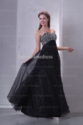 Elegant Prom Dresses 2021 Sweetheart Crystal Black Empire Waist Chiffon Floor Length Affordable  Dress BO0600_4