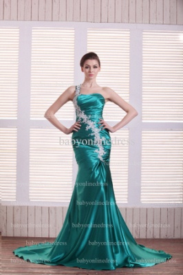 Wholesale Glamorous Evening Dresses Green Online 2021 Appliques Satin Long Gowns For Sale BO0728a_1