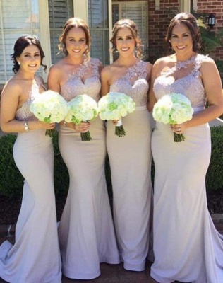 Elegant Mermaid Bridesmaid Dresses | One-Shoulder Lace Long Wedding Party Dresses_1