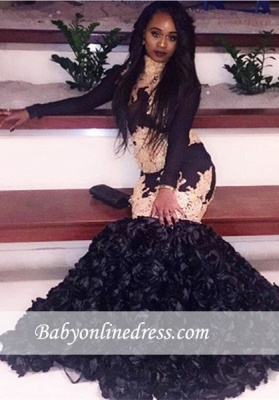 Black Mermaid Sleeve Long Prom Dress_3