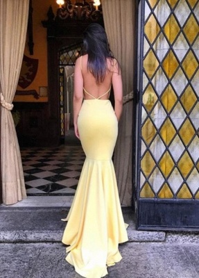 Simple Yellow Mermaid Evening Gowns | Backless Long Prom Dresses_4