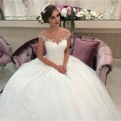 Elegant Tulle Lace Wedding Dresses Short Sleeves Bridal Gowns_1