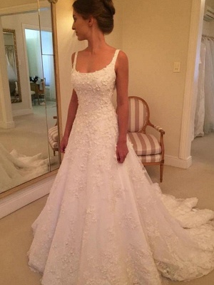 Elegant Lace A-Line Wedding Dresses | Straps Appliques Long Bridal Gowns_2