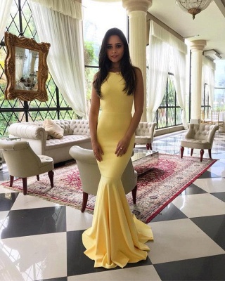 Simple Yellow Mermaid Evening Gowns | Backless Long Prom Dresses_3
