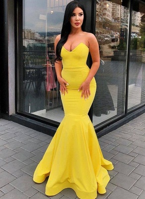 Sexy Bright Yellow Evening Gowns | V-Neck Mermaid Prom Dresses Bc0697_2