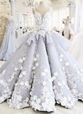 Elegant Lace Appliques Ball Gown Wedding Dresses | Scoop Sleeveless Floral Bridal Dresses_5