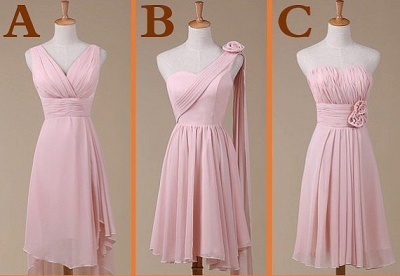Pink Bridesmaid Dresses from Babyonlinedress Knee Length Ruffles Flowers Simple Design Party Dresses_1