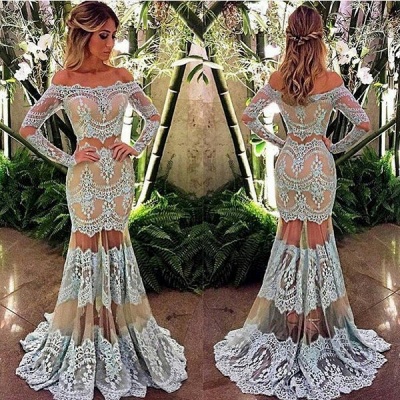 2021 Off-Shoulder Long Sleeve Sheer-Skirt Mermaid Lace Prom Dress BA4074_2