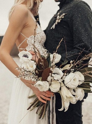 Sexy Chiffon A-Line Summer Wedding Dresses | Spaghetti Straps Lace Beach Bridal Gowns_3