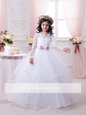 New Arrival Ball Gown Lace-Appliques Long-Sleeves Flower-Girl-Dresses_3