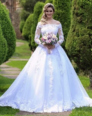 Long-Sleeve Princess Button Lace Zipper Wedding Dresses_5