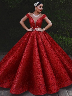 Elegant Red Ball Gown Prom Dresses | Off The Shoulder Lace Evening Dresses_2