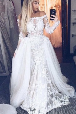 Off-The-Shoulder A-Line Wedding Dresses | Bridal Lace Appliques Dresses For Wedding_1