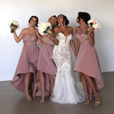 Sexy Hi-Lo Bridesmaid Dresses | Appliques Sleeveless Wedding Guest dresses_5