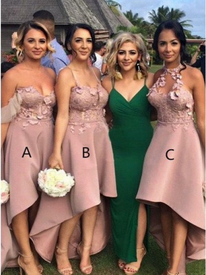 Sexy Hi-Lo Bridesmaid Dresses | Appliques Sleeveless Wedding Guest dresses_1