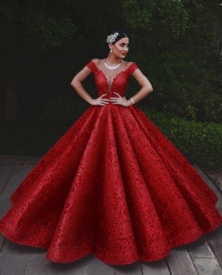Elegant Red Ball Gown Prom Dresses | Off The Shoulder Lace Evening Dresses_5