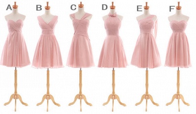 Pink Six Different Bridesmaid Dresses Ruffles Strapless Knee Length Babyonlinedress Simple Party Gowns_1