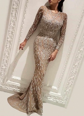 Shiny Long Sleeves Long Mermaid Evening Gowns_1
