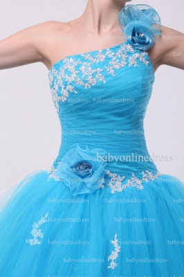 Very Cheap Quinceanera Gowns Light Blue On Sale One Shoulder Appliques Flowers Floor-length Tulle Dresses BO0860_2
