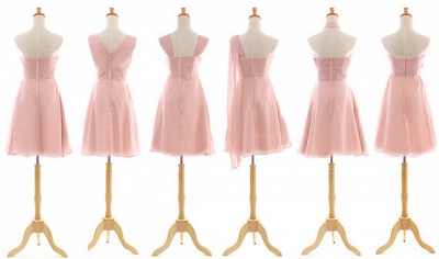 Pink Six Different Bridesmaid Dresses Ruffles Strapless Knee Length Babyonlinedress Simple Party Gowns_2
