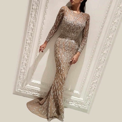 Shiny Long Sleeves Long Mermaid Evening Gowns_2