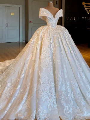 Exquisite Floral Ball Gown Wedding Dresses | Off The Shoulder Long Bridal Gowns_2