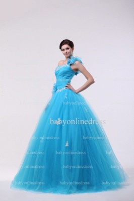 Very Cheap Quinceanera Gowns Light Blue On Sale One Shoulder Appliques Flowers Floor-length Tulle Dresses BO0860_5