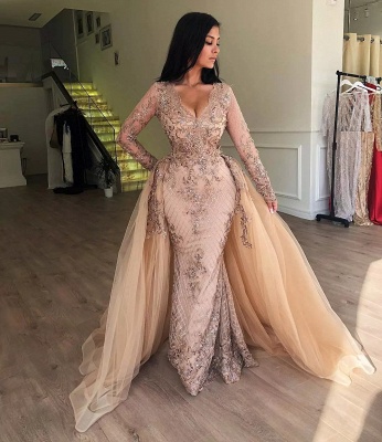 Chic Mermaid Evening Gowns | Long Sleeves Appliques Prom dresses_2