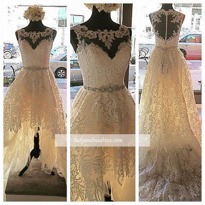 Designer Lace Sleeveless Glamorous Zipper Button Tulle Wedding Dress_3