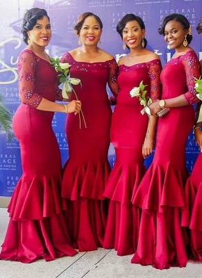 Sexy Ruffles Skirt Bridesmaid Dresses | Off-the-Shoulder Beading Maid of the Honor Dress_1