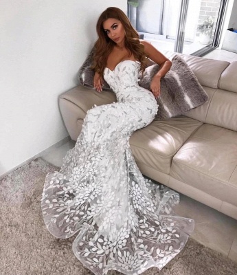 Chic White Mermaid Prom Dresses | Sweetheart Neck Special Appliques Evening Gown_4